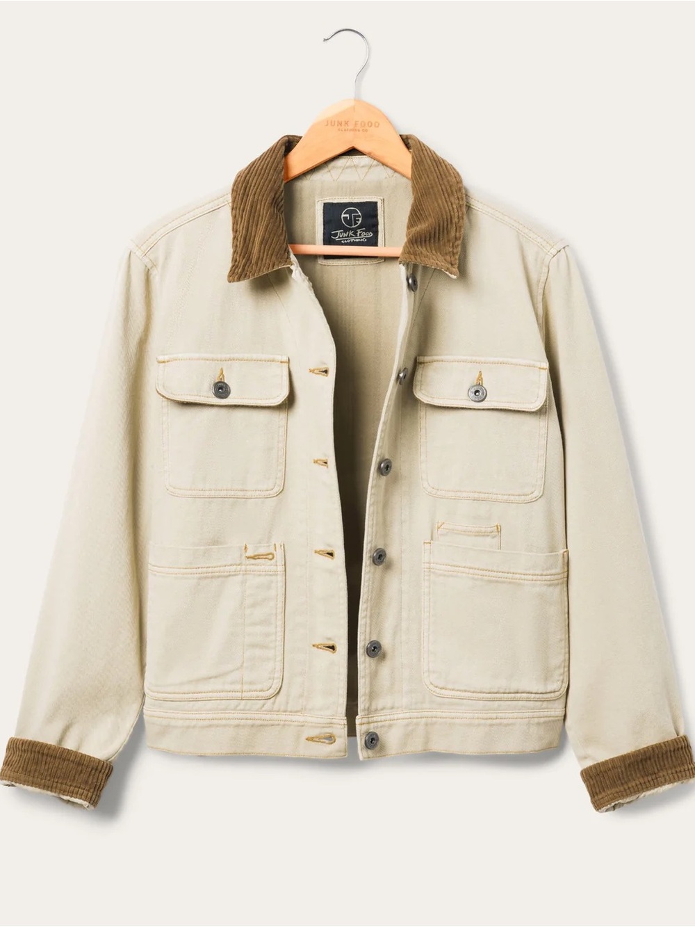 Junk Food Clothing Women's Denim Corded Collar Chore Jacket Peyote / S NWT